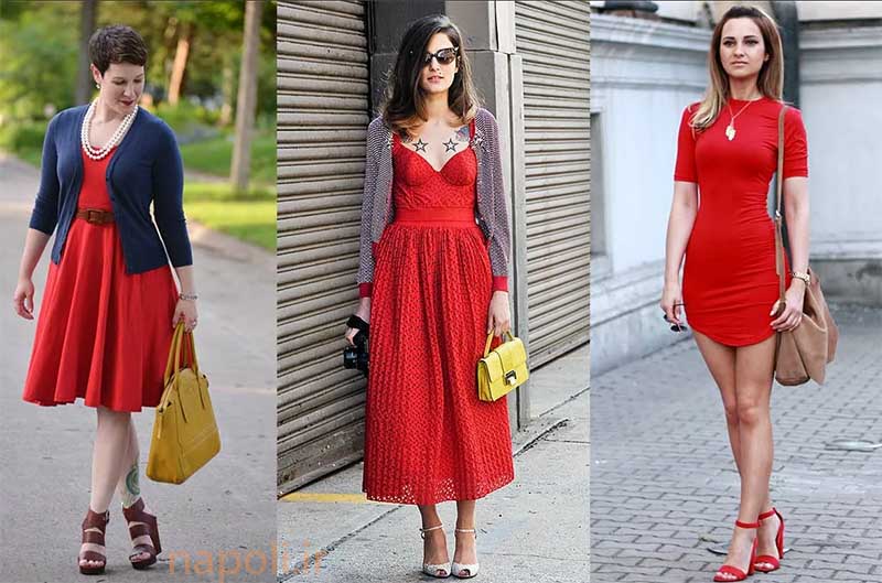 خانم ها با پیراهن قرمز و مدل کیف و کفش متفاوت